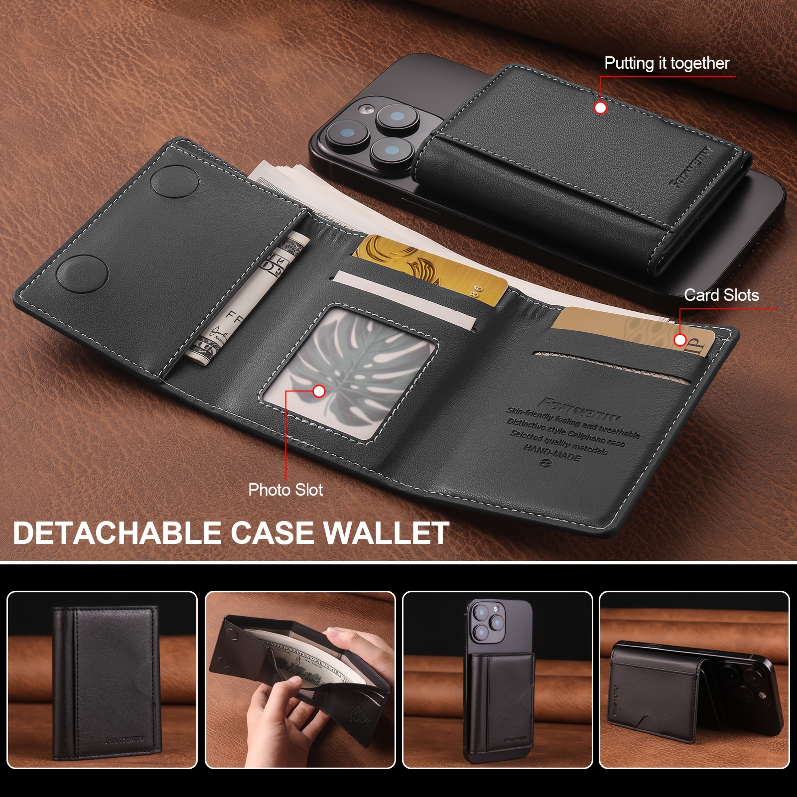 TEMU High- 5-slot Card Case With Flip Cover, Secure And Fashionable For Daily Use, With Grooved Material And , Removable Faux Leather Wallet,