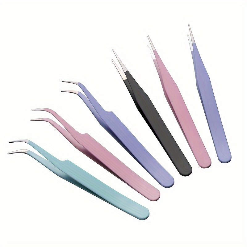 

2-pc Color Tweezers Small Fresh Elbow Straight Head Stainless Steel Bent Tweezers For 3d Sticker Rhineasters And Nail Tools With Electronic Repair Diy Sticker Glue Tool Tweezers