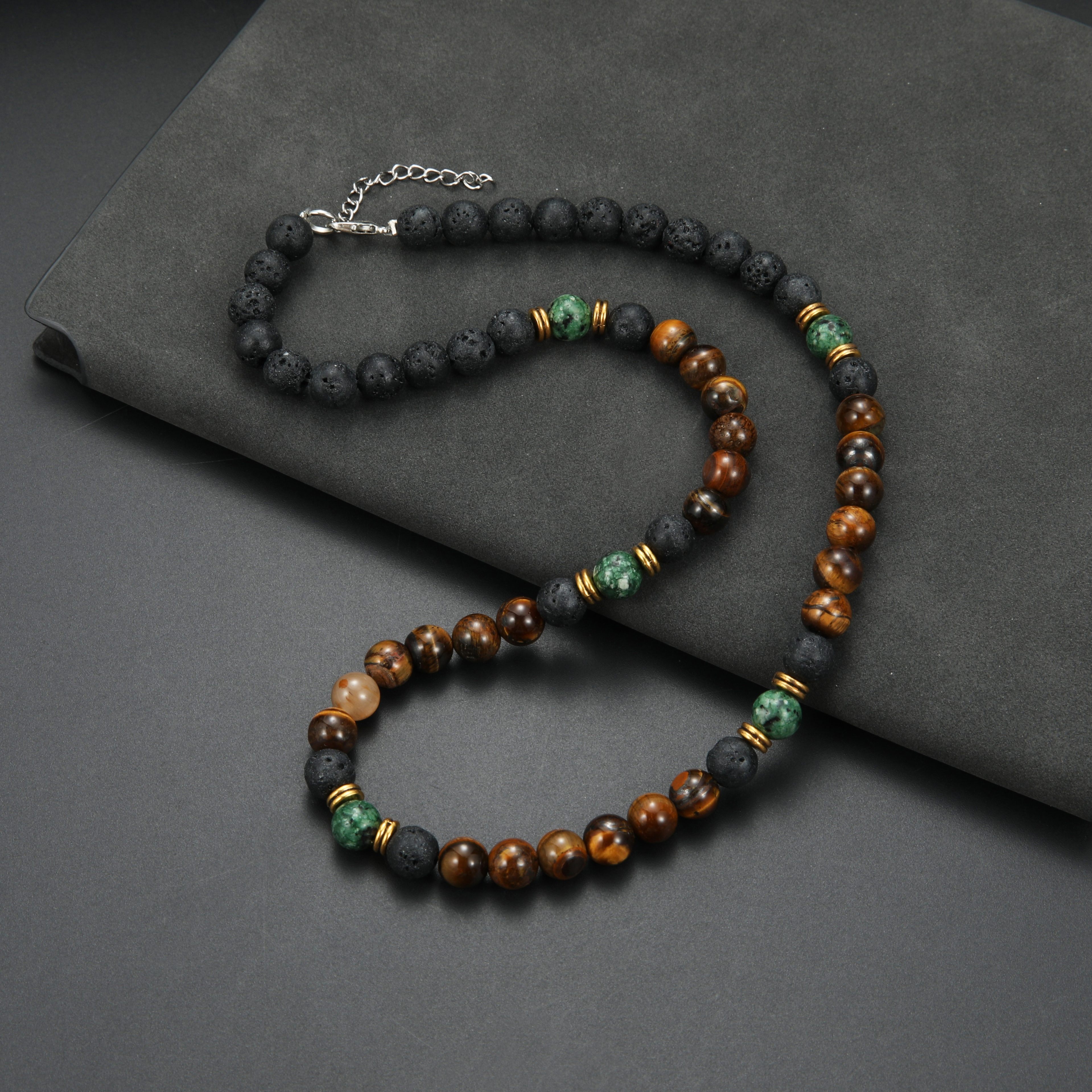 

Men' 8mm Tiger Eye Beaded Necklace, Natural Stone, No , Non-magnetic, Handmade Jewelry