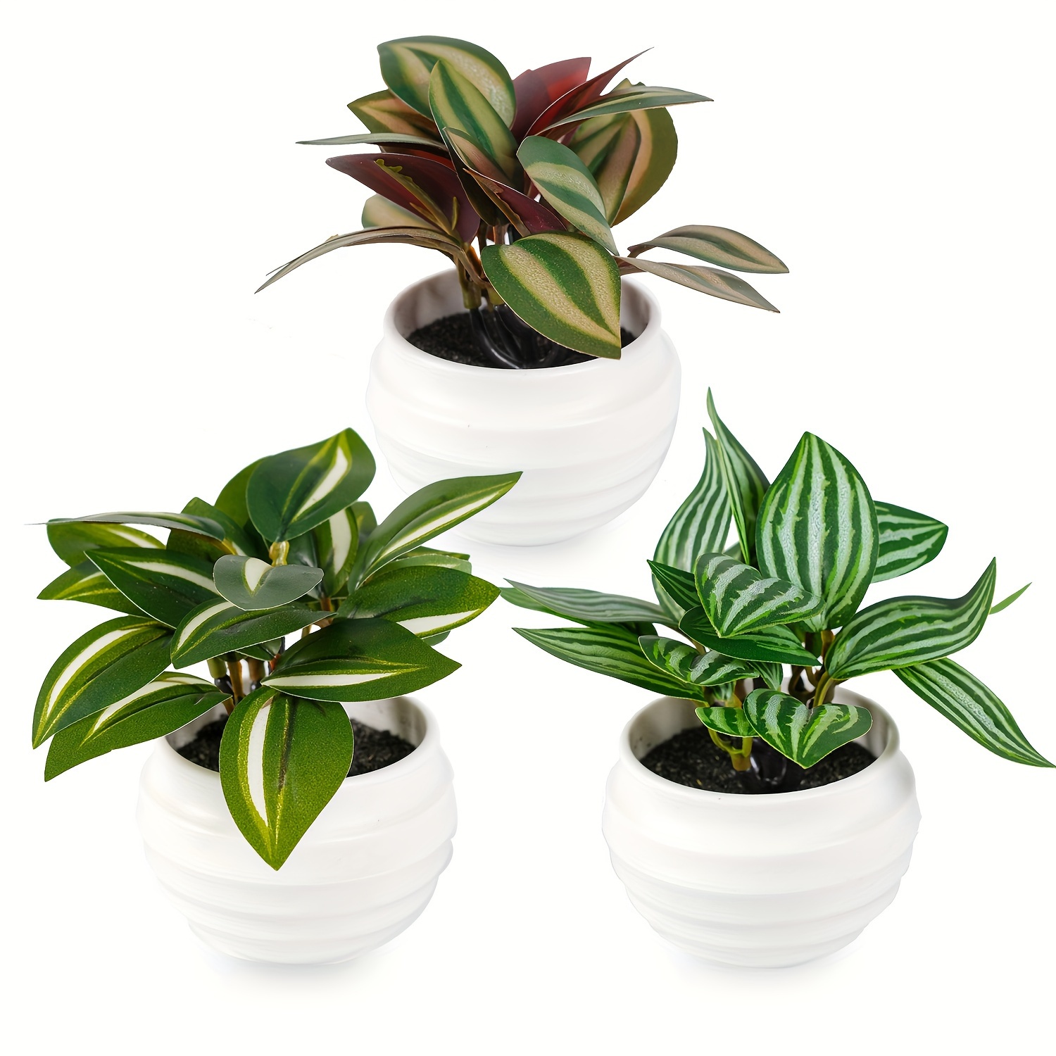 TEMU 3 Artificial Green Potted Plants, 3 Combinations For Home Decoration, Plants, Foliage Potted Plants, Indoor Bathroom Countertop Decoration Potted Plants
