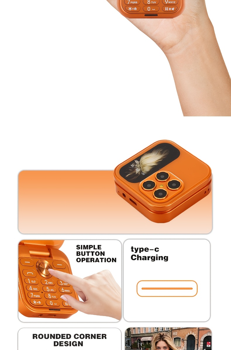 Mini Flip 2G Network Phone, New Xingyu Orange Color, Dual-SIM Dual-standby, Clear Calls, Back-side Flash Screen Reminder Function, 1000mAh Large Capacity, 72-hour Standby Time, Supports Multiple Languages/Bluetooth/music Playback/FM Radio Functions