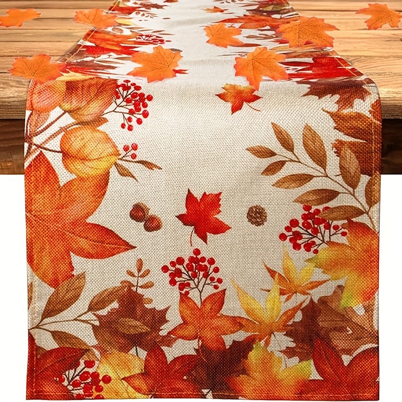 

Autumn Maple Leaf Thanksgiving Table Runner – Woven Polyester, Solid Color With Festive Orange & Yellow Leaves Decoration, Ideal For Home Dining Table Indoor/outdoor Holiday Decor, 183cm Rectangle