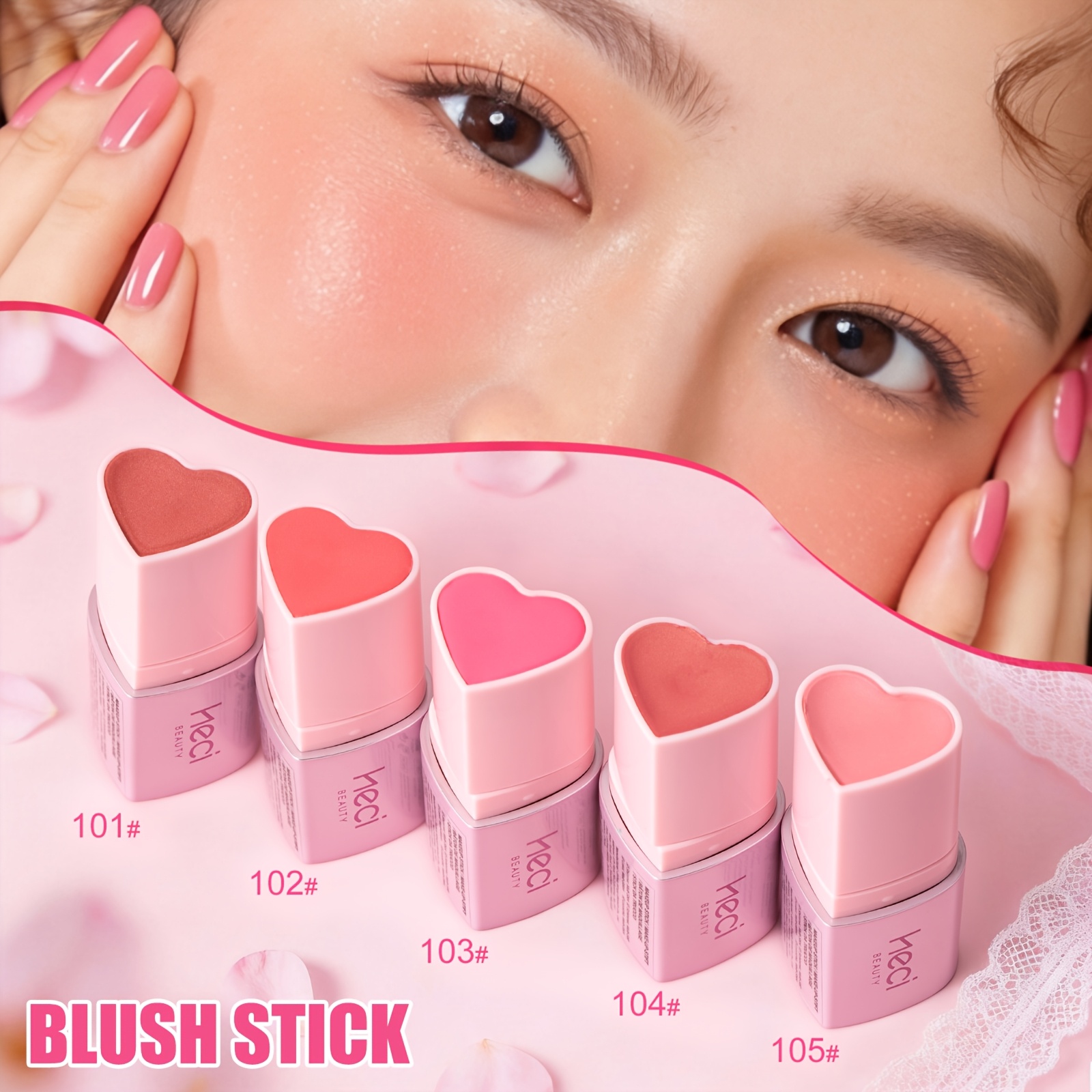 Heart Shaped Blush Stick Suitable for Cheeks - Cream Blush for Natural Flushed Look, Buildable Coverage with Shimmery Glow, Berry Tones for Skin Tones, Long-Lasting Face Makeup