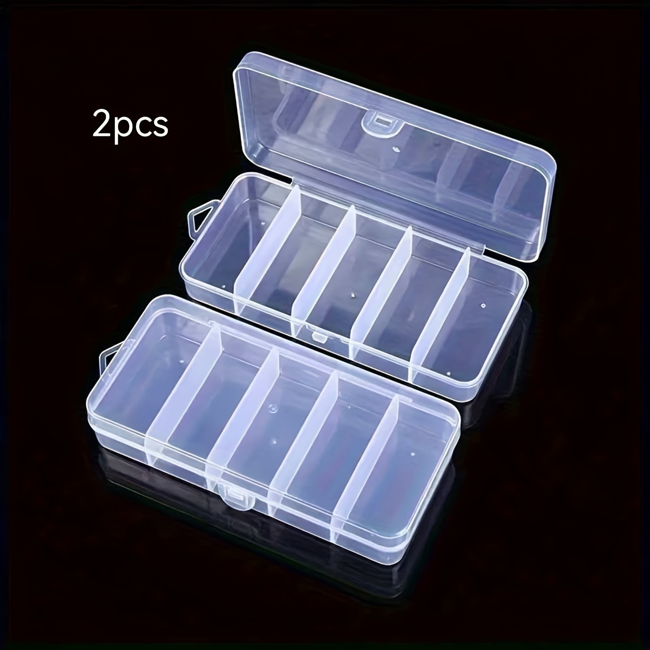 1pc/2pcs Clear Plastic Organizer Box Set With 5 Adjustable Compartments - Multipurpose Dustproof Storage Cases Jewelry, Crafts, And Small Accessories