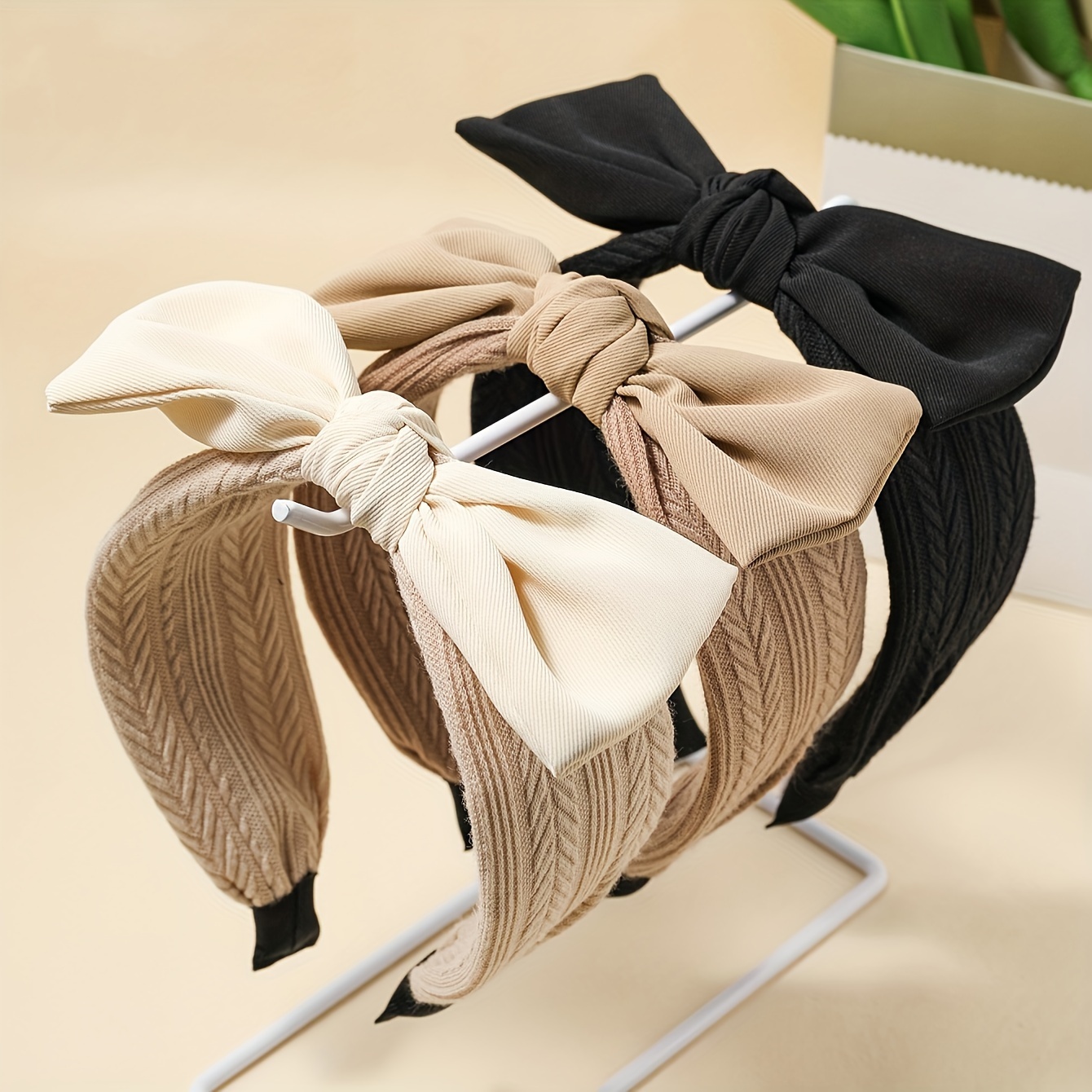 TEMU A Set Of 3pcs, Women's Autumn And Winter Knitted Fabric Bow Tie Headband, Wide Edge Simple And Fashionable Knot Hair Accessory, Suitable For