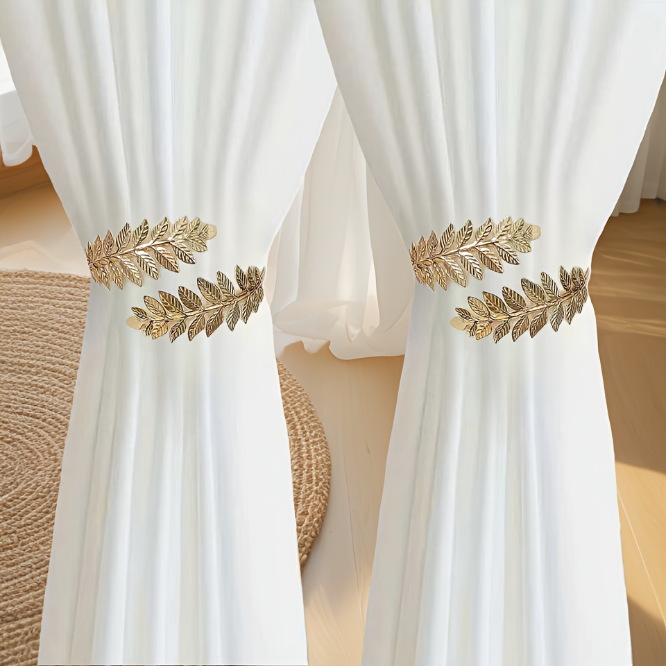 E-shop 2 Stk. Bohemian Blatt-Design Metall Vorhanghalter - Elegante Drapierungs-Halterungen für die Heimdekoration