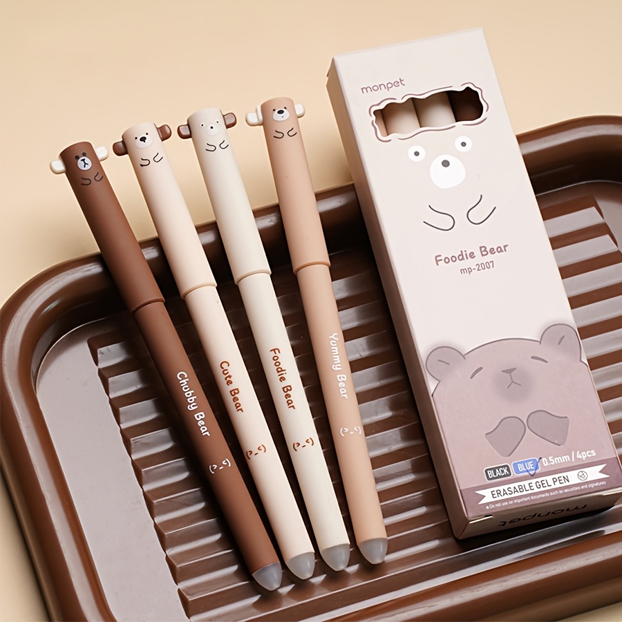 

1pc, 4pcs Cute Bear Erasable Pen, Coffee Colored Cartoon - 0.5mm Black/, Fine Writing Instruments Erase For Office Use