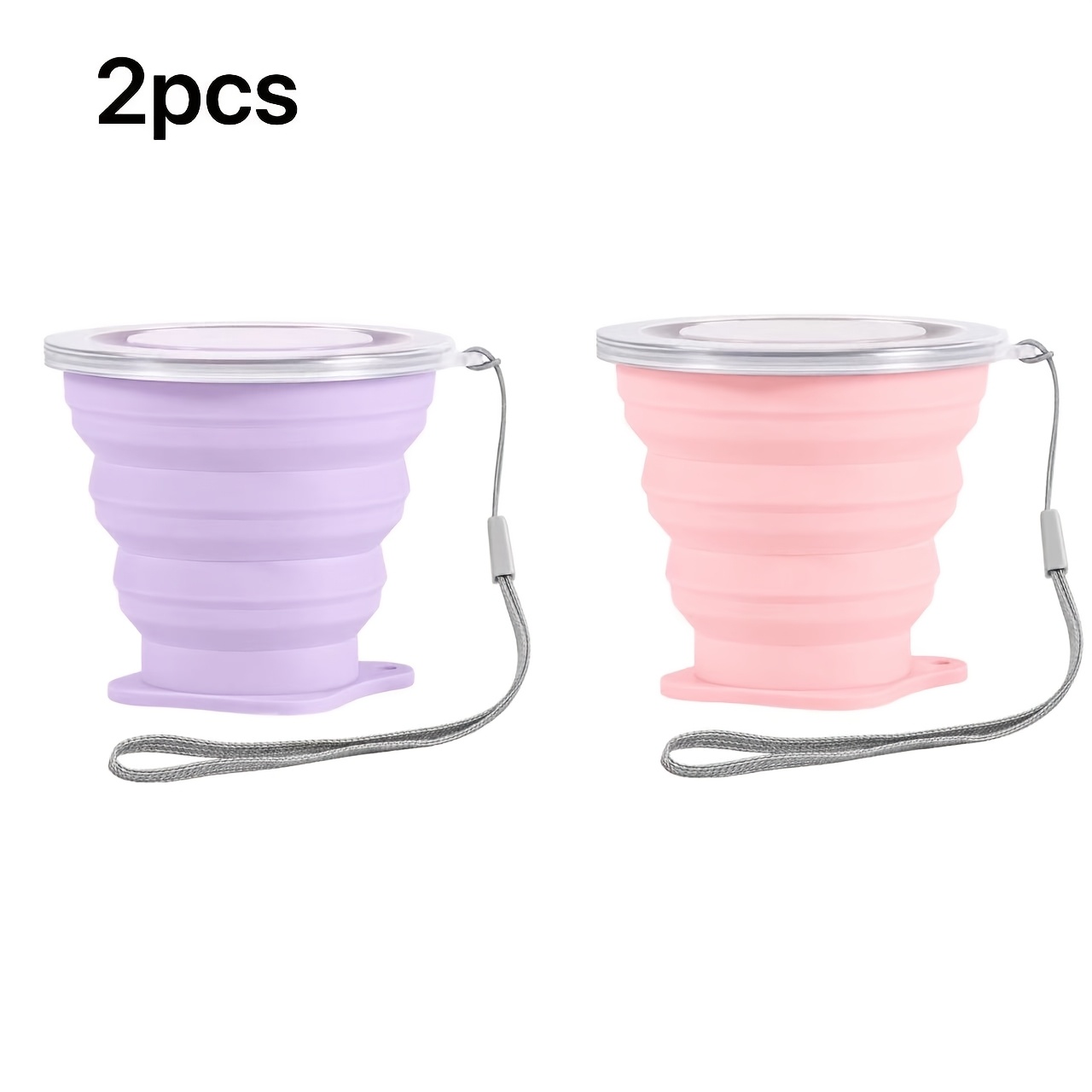 TEMU 2pcs Portable Travel Folding Silicone Cups, 6.09oz Capacity, Outdoor Sports Rinse Cup With Lid, Collapsible Heat-resistant Silicone Water Cup,