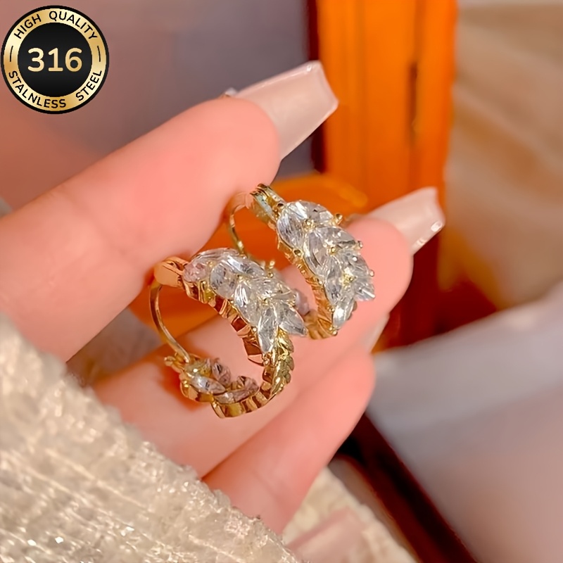 TEMU Un par de elegantes aretes de aro con , hechos de acero inoxidable 316, adornados con circonita sintética. Con un diseño elegante y minimalista,
