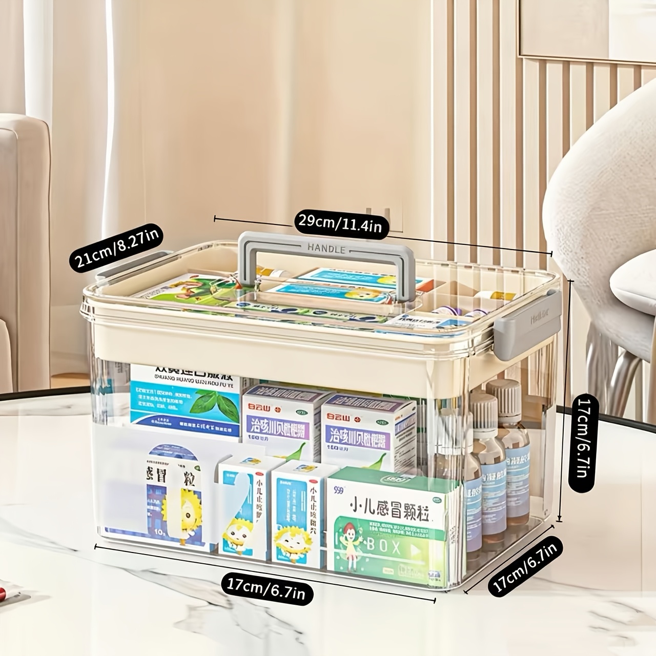 1pc Transparent Medicine Storage Box With Handle And Lid, Large Capacity Pill Organizer, Portable Medicine Case For Home Use, Suitable For Easy Medicine Search