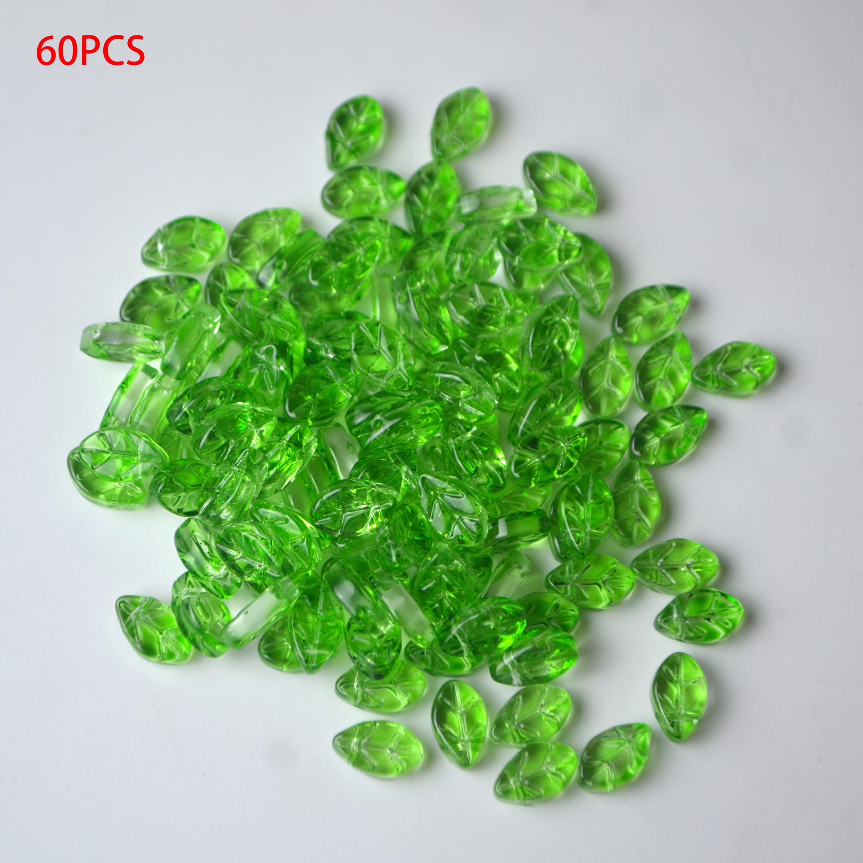 TEMU 60pcs Green Transparent Glass Mini Leaf Charms With Pre-drilled Holes - Intricate Vein Detailing For Making, Necklace Bracelet Earrings Craft