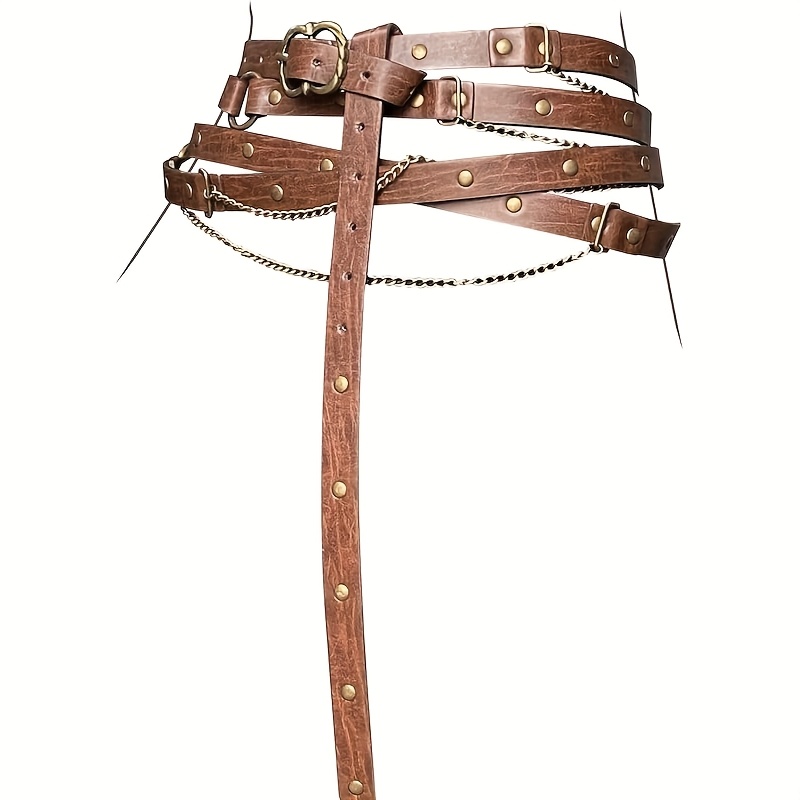 medieval faux leather metal chain waist belt vintage - Temu  display picture 3