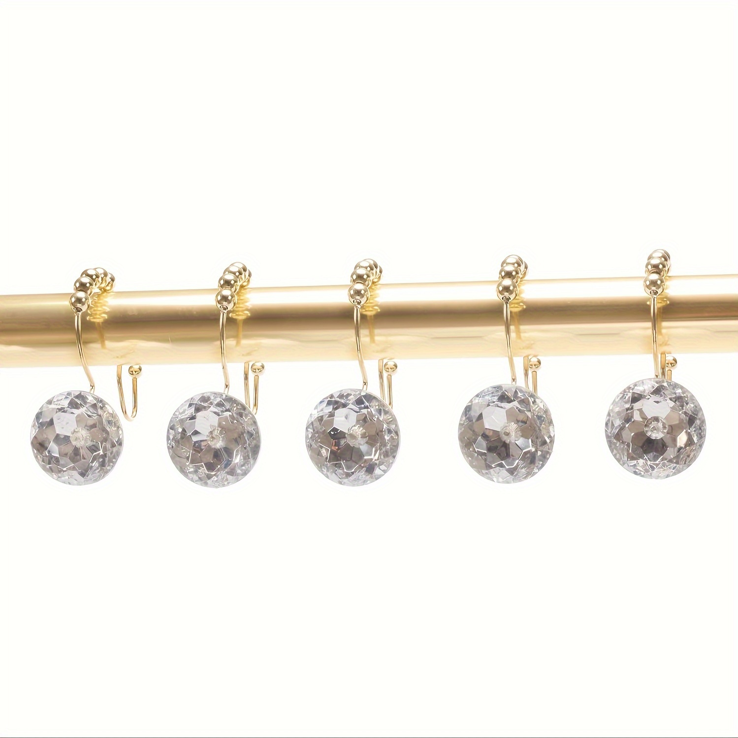 Image of 12pcs Shower Curtain Hooks Rings For Bathroom, Stainless Steel Rust Resistant Decorative Rhinestones Hangers For Shower Curtains, Clothing, Towels, Etc, Utility Hooks
