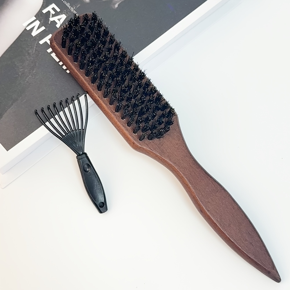 E-shop 2 Stück Holzbürsten Glättbürsten-Set mit Reinigungskralle – Holzgriff Haarbürste zum Teilen Volumen, ideal für dickes, lockiges Haar