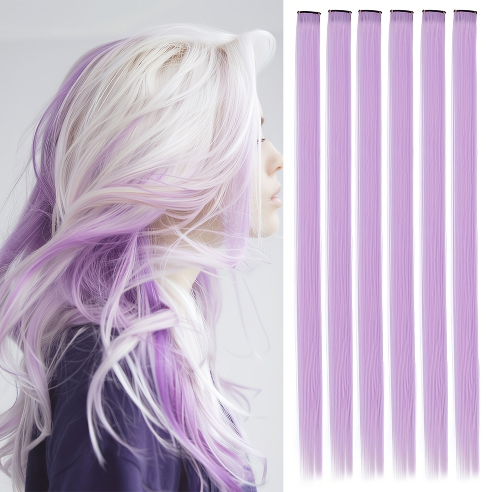 TEMU Set da 6 pezzi di extension per capelli colorate viola chiaro da 24 pollici, resistenti al calore, sintetiche, lisce, per , per donne e ragazze,