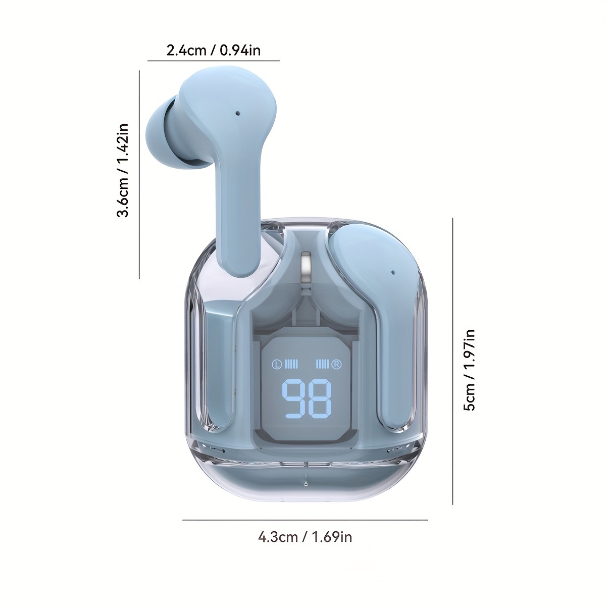 Auricolari stereo wireless colorati TWS BT V5.3 trasparenti, auricolare vivavoce in stile in-ear in silicone con display digitale della capacità della batteria, impermeabile_voghion.com