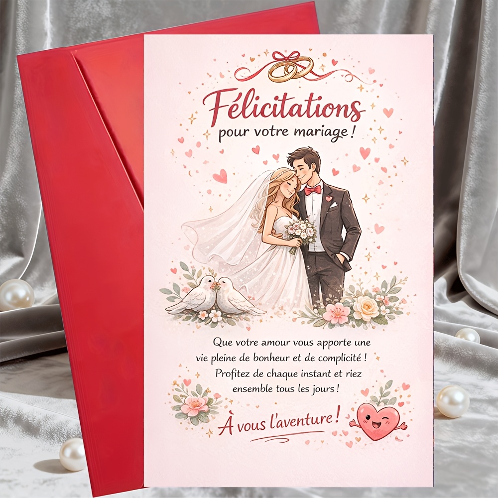 TEMU Carte de vœux pour mariage avec un design élégant de et mariée, pour mariés de la part , de ou de collègues. Parfaite pour les cérémonies, les