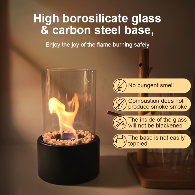 

1pc, Portable Alcohol Fireplace Lamp, Indoor Stainless Steel Mini Heating Stove, Vintage Style Round Borosilicate Glass Atmosphere Light For Bar And Home Decor (7.48''x6.29''x12'')