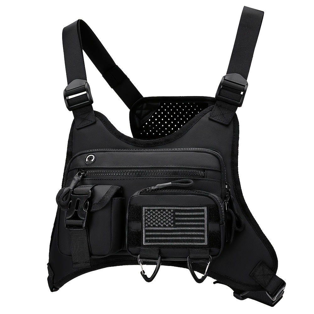 TEMU Men's Chest Pack, Multi-pocket Running Vest Bag With Adjustable Shoulder Straps, Breathable Mesh Back Panel & Reflective Detail, Lightweight