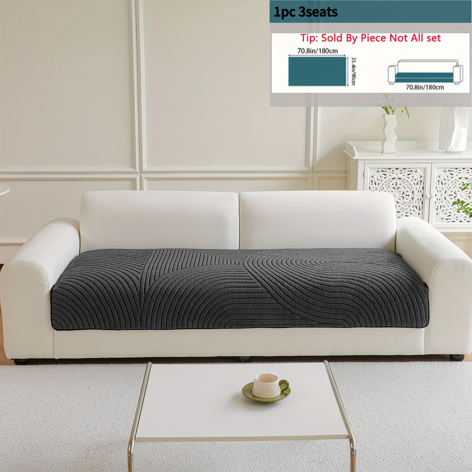TEMU 1pc Bohemian Style Thick Plush Sofa Cover, Quilted , Non-slip, Universal, Machine Washable, Pet-friendly, Soft Plush Fabric - Perfectly Suitable