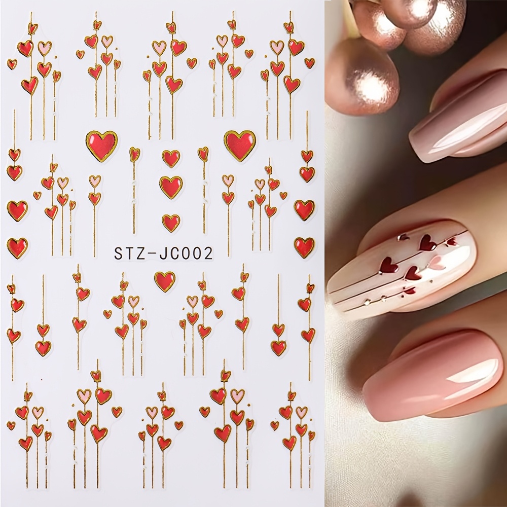 

2pcs Love Nail Sticker Set Golden Valentine's Day Romantic Self-adhesive Nail Charms Acrylic Nail Sticker Set, Women And Girls Nail Art Supplies