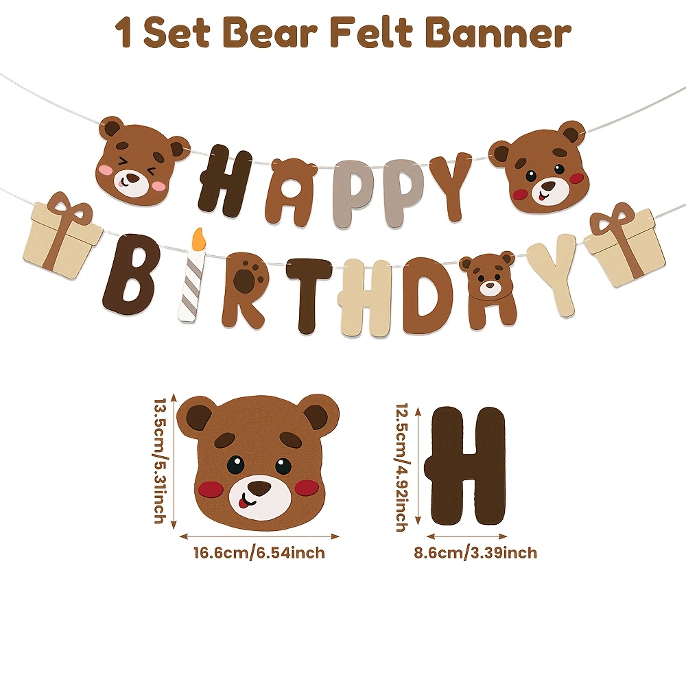 TEMU 1 Set Brown Bear Felt Banner Happy Birthday Banner 't Wait Bear Fabric Banner Wreath Bear Birthday Party Decoration Supplies