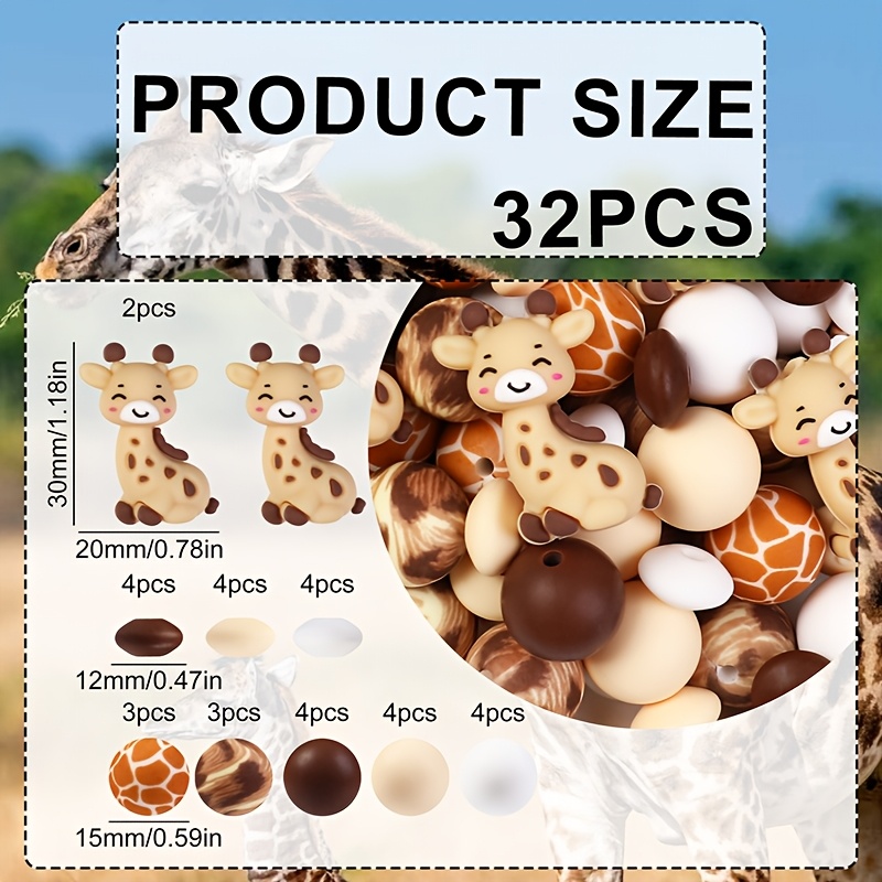 E-shop 32-teiliges Set Niedliche 3D-Giraffen-Silikonperlen – Silikon-Fokusperlen, Modedesign, Perlen für Schmuckherstellung, für DIY-Armbänder,