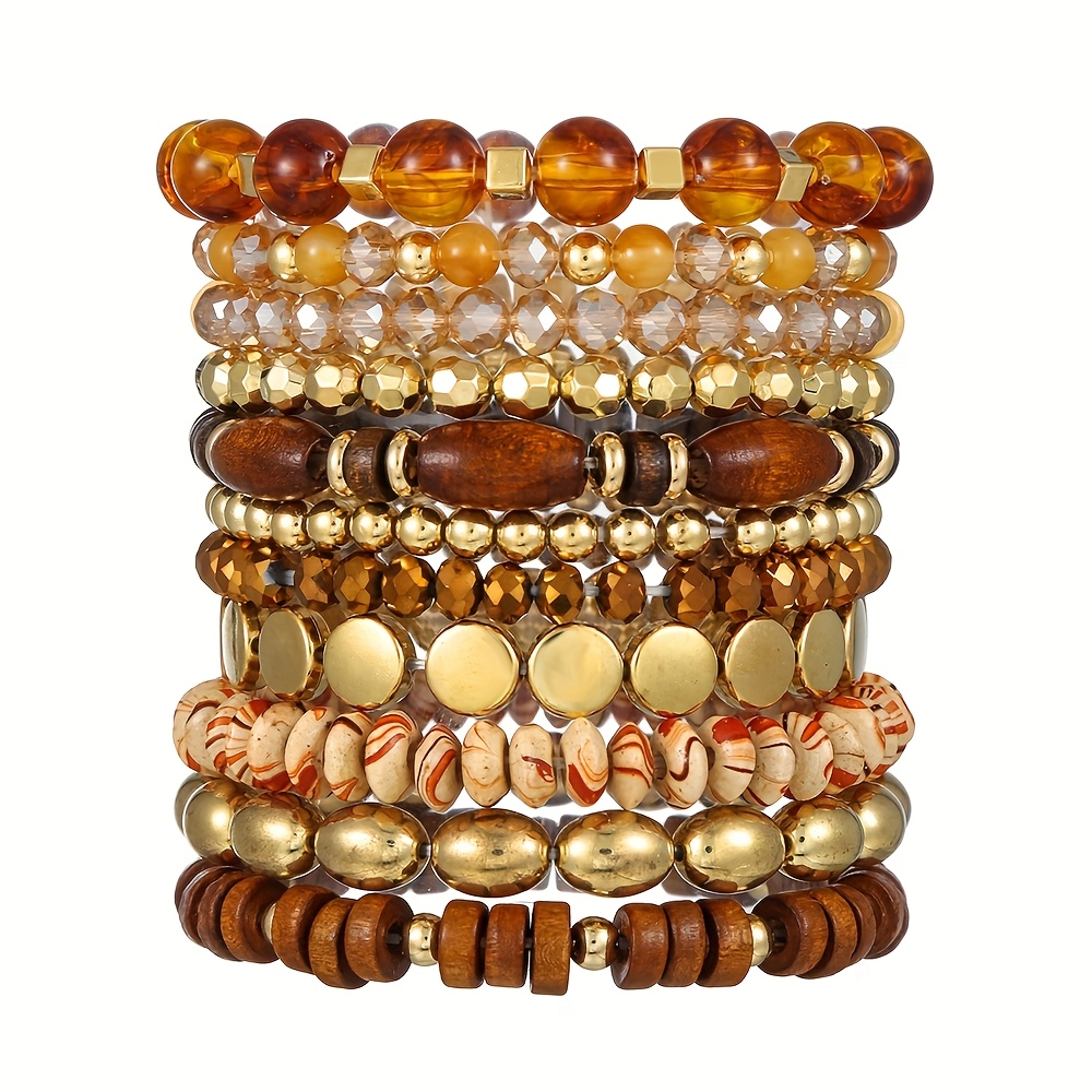 Boho Beaded Bracelet Set - Acrylic & Wooden CCB Bangles Stackable
