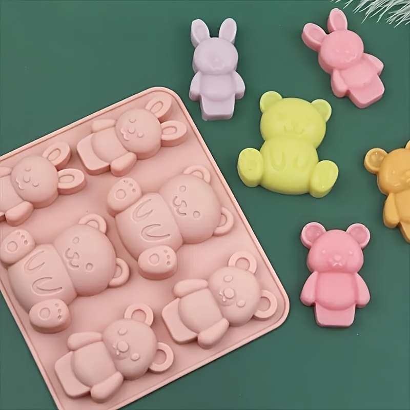 

1pc Shaped Set, 6-cavity Reusable And , , Uncharged - Rabbit And Bear For Cakes And Chocolates