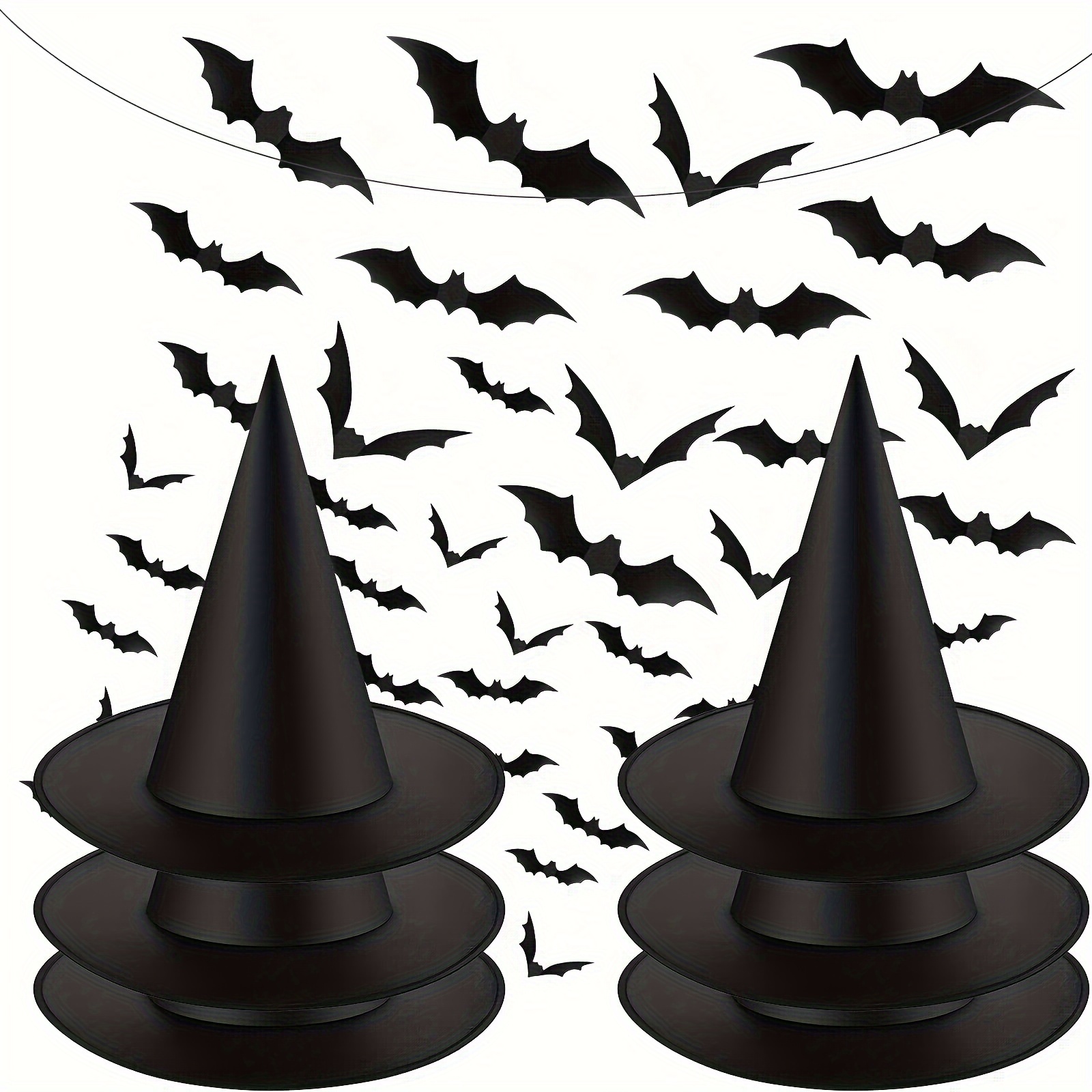 

6/12 Pack Black Halloween Witch Hats With 3d Bat Wall Decorations, Witch Costume Accessories For Halloween Party Decorations - No Electricity Or Batteries Needed, Featherless