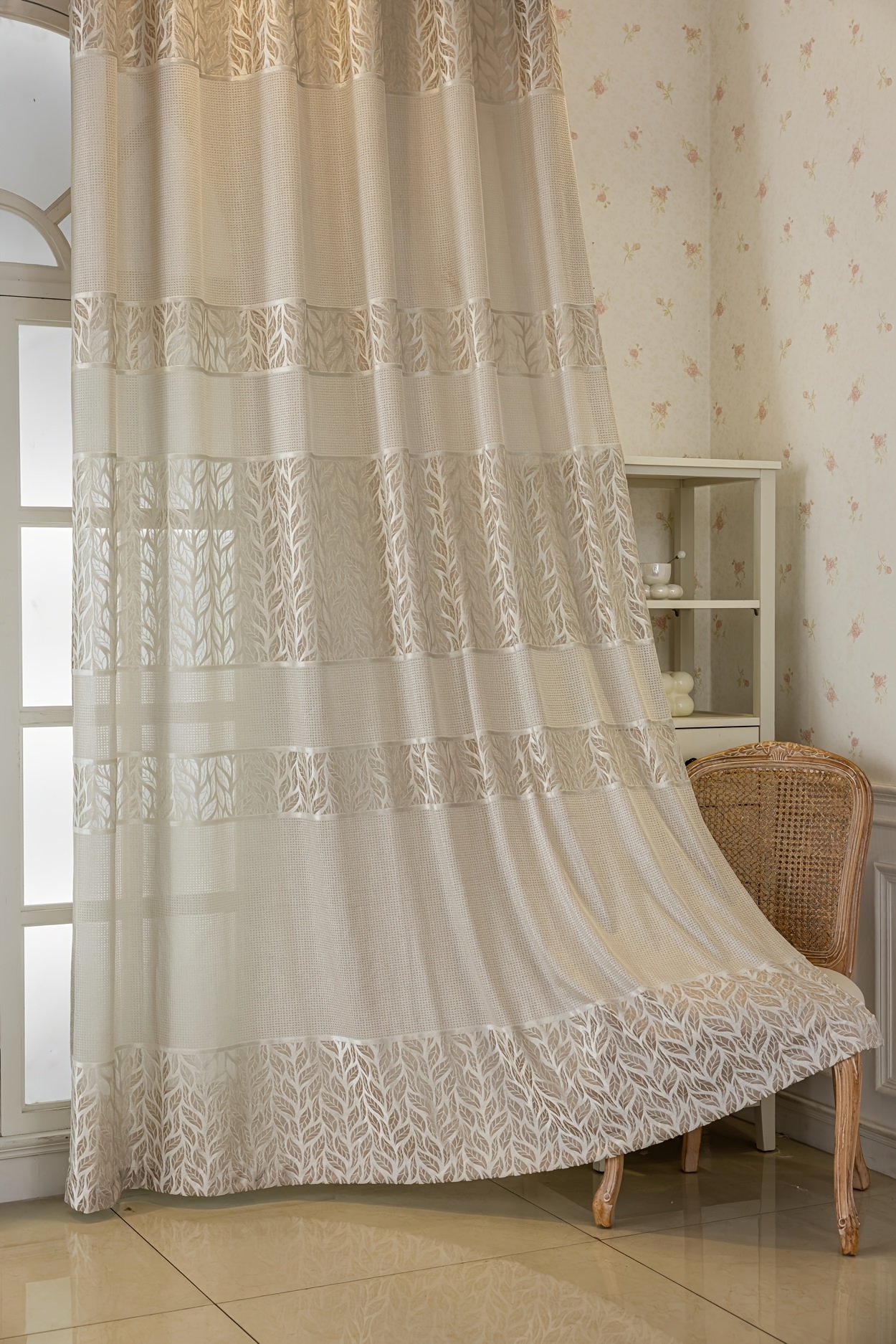 2pcs Bohemian Modern Thermal Insulating Blackout Curtains Suitable for, Horizontal Leaf Window Drapes with Champagne Color, Light Blocking Panels for, Panels for