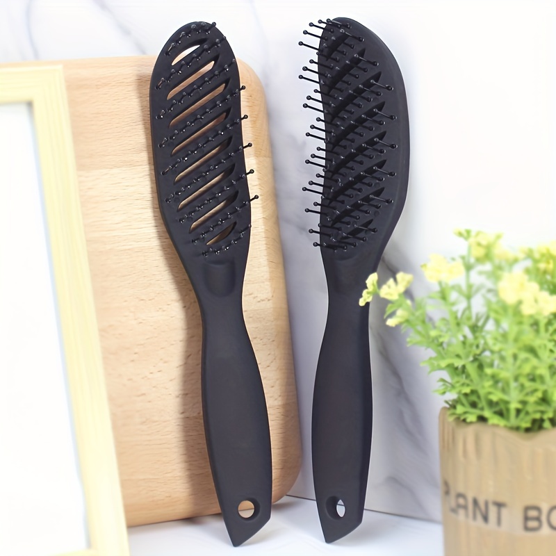 

1pc Ventilated Curved Hair Comb With Massage Tips, Professional Styling Brush For , Nylon , Normal Hair, Design, Abs Plastic Handle