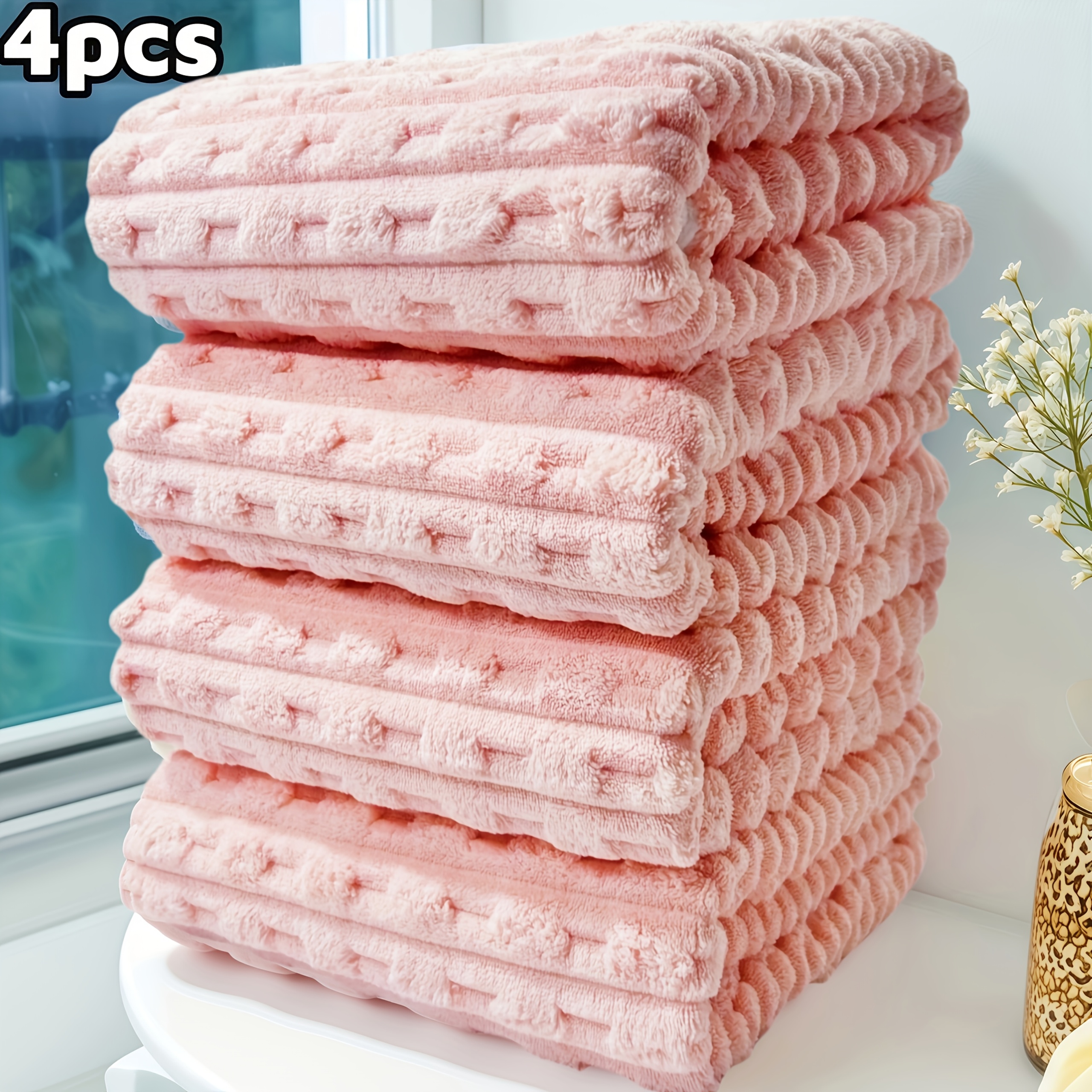 TEMU 4pcs Bath Towel Set, Size 69.85*139.95 Cm, Twisted Tassel Design, Enhances Aesthetics And Function, Quick-drying And Absorbent