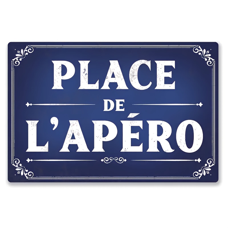 TEMU 1 pièce Panneau Vintage "Place de L'Apéro" - Art Mural Rustique avec Bordure Décorative et Accents Dorés, Convient pour la Décoration de Maison,
