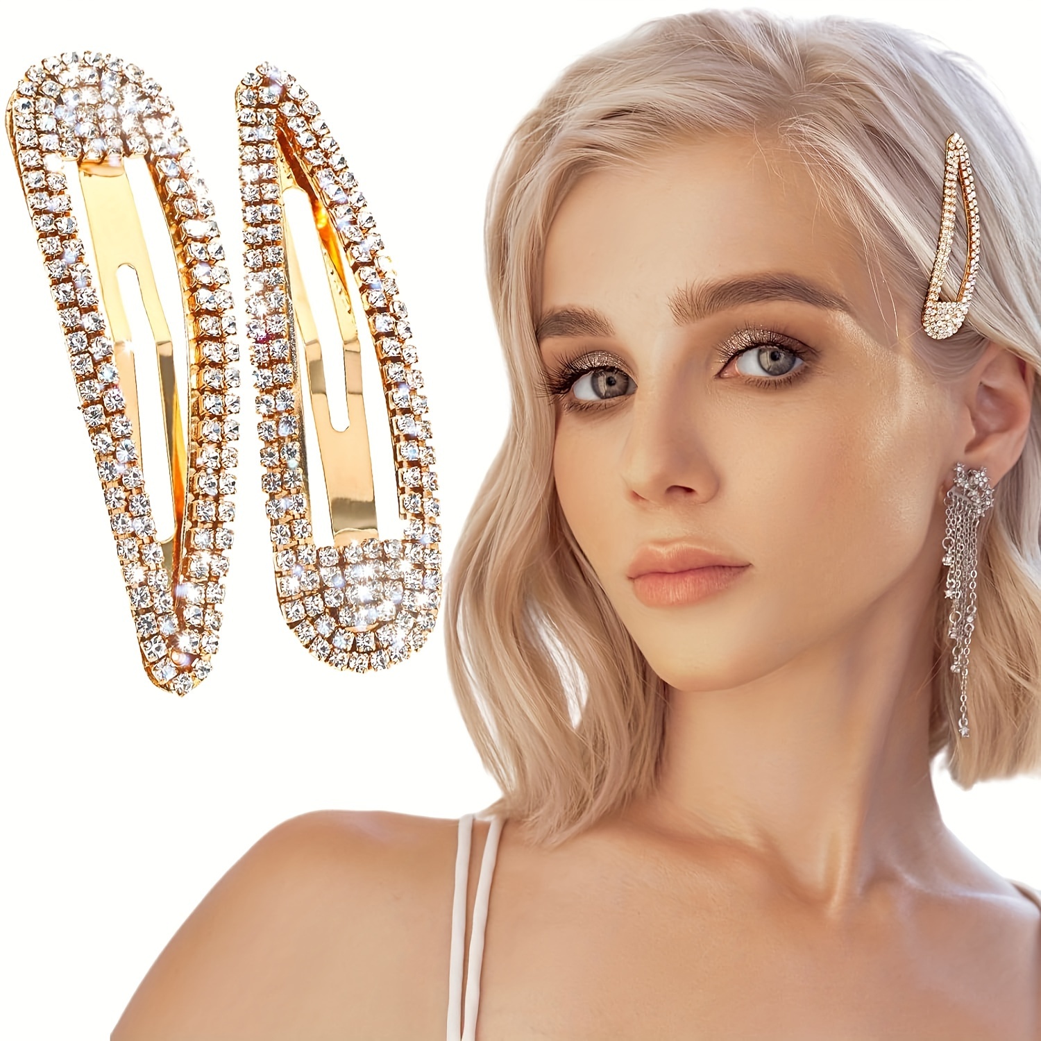 Image of 2pcs Rhinestone Hair Clips Metal Snap Hair Clips Shiny Crystal Bobby Pins Glitter French Barrettes Alligator Hair Clips Hair Additions Party Hair Additions For Women Hair Additions (golden)