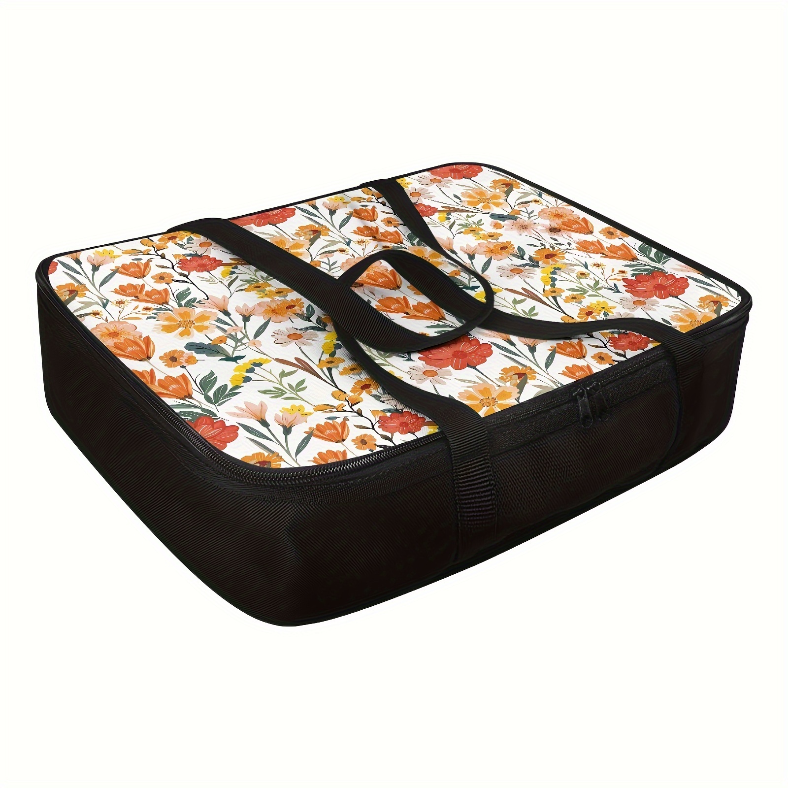 

Floral Insulated Lunch Bag With Sturdy Handles - Thermal Food Carrier For Hot & Cold Dishes, Perfect For Picnics, Parties, Travel - Durable Polyester, Rectangular Kitchen & Dining Accessory