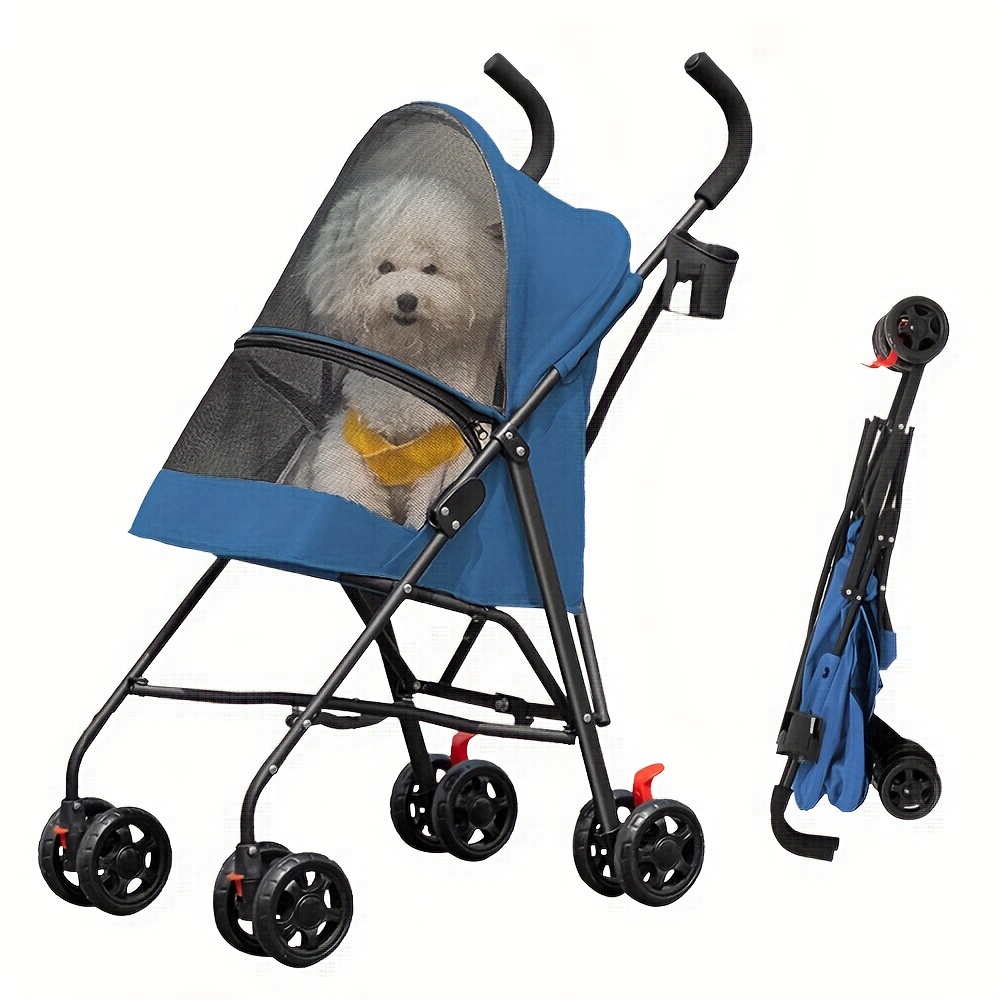 Lightweight Portable Pet Stroller For Small Up To 15kg, Durable Oxford Fabric, Ergonomic Handle & 4-wheel Design, Ventilation Mesh & Reflective Straps - Travel- Carrier For Hiking, Shopping, Vet