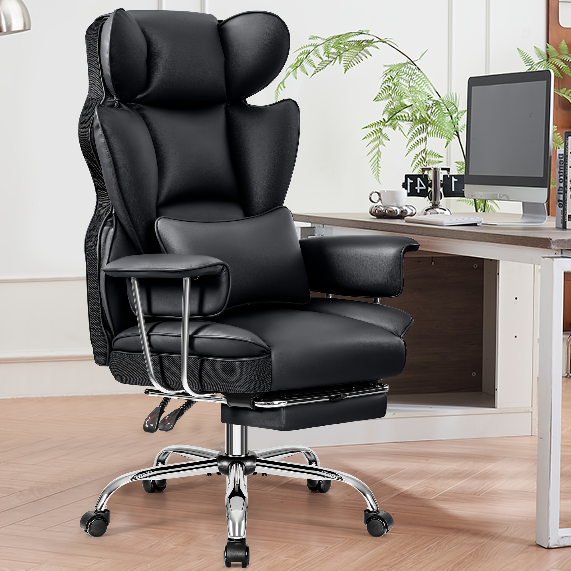 TEMU Kerdom Office Desk Chair, Big And Tall Executive Office Chair With Footrest, Leather Computer Chair, Ergonomic Reclining Chair High Back With