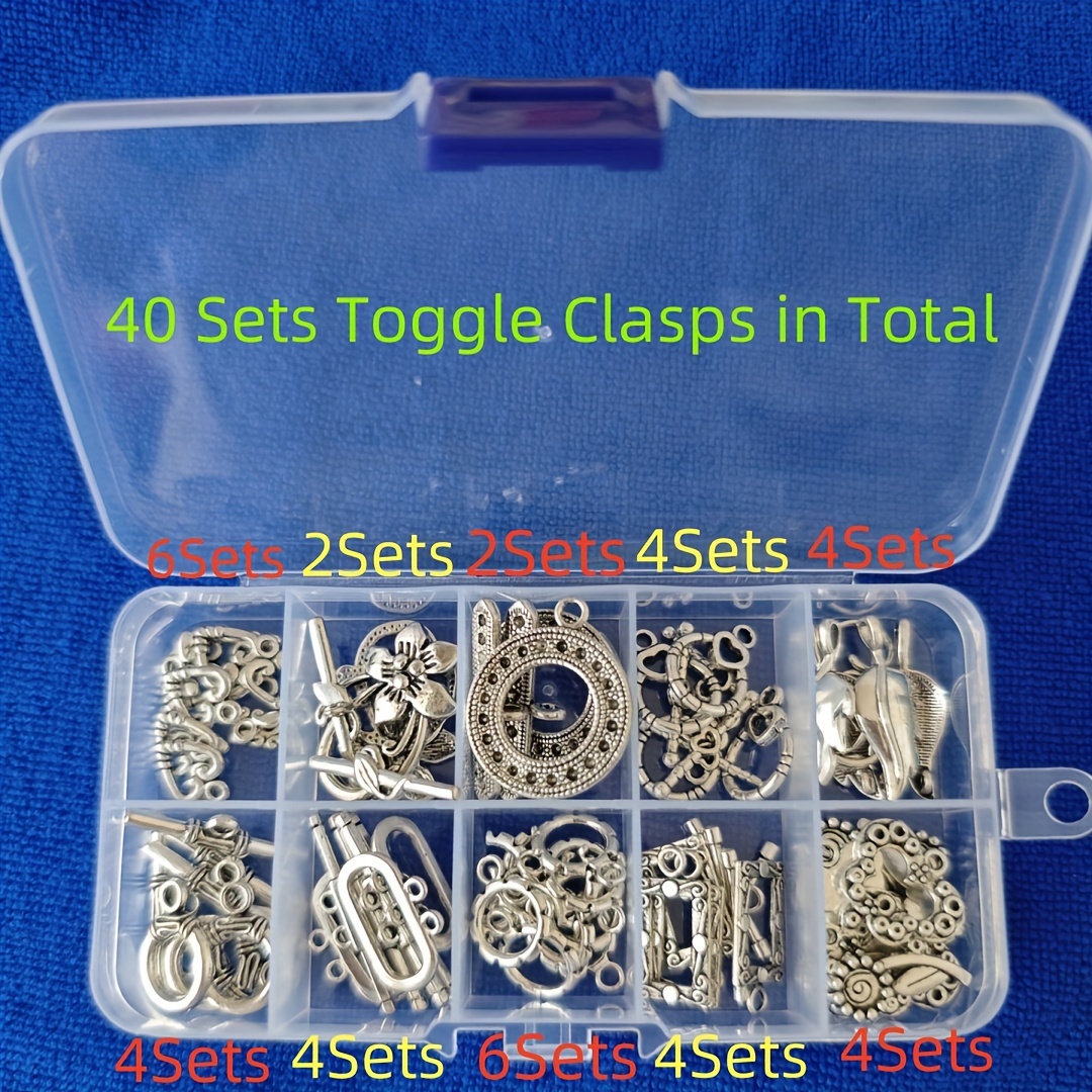 40sets Vintage Silvery Metal Assorted Toggle Clasps For Jewelry Making