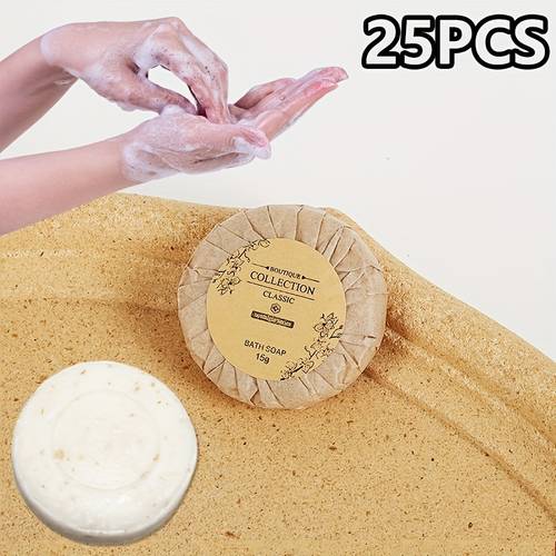 25pcs of disposable wheat round soap, with a wheat fragrance, a cleansing plant-based soap, essential for travel and . Disposable toiletries.
