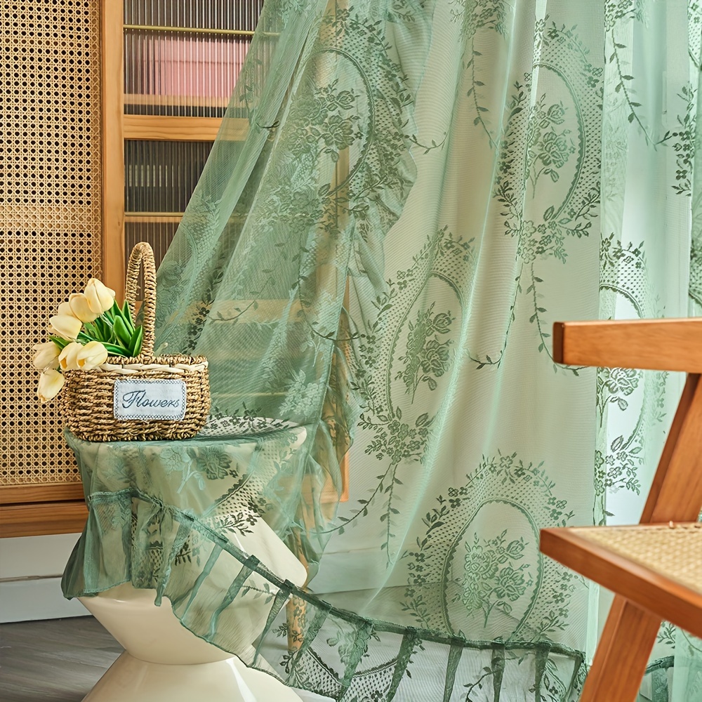 

Floral Embroidered Curtain Panel - 100% Polyester, Machine Washable, Semi-transparent, Suitable For Living Room Windows