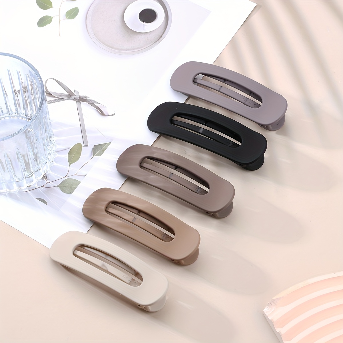 5pcs Classic Neutral Fall Winter Hair Clips - Minimalist Rectangular Hairpins With Cutout Suitable For Women's Ponytails, Buns, Bangs - Events, Back-to, Everyday Hairstyle