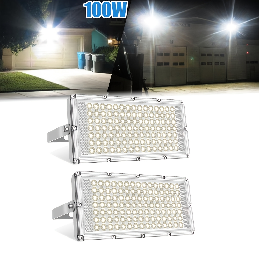 E-shop 2 Stk. LED-Flutlicht 100W LED-Strahler, helle kaltweiße Sicherheitsbeleuchtung, Schaltersteuerung, IP65, Schirm, Wandaußenbeleuchtung für Hof,