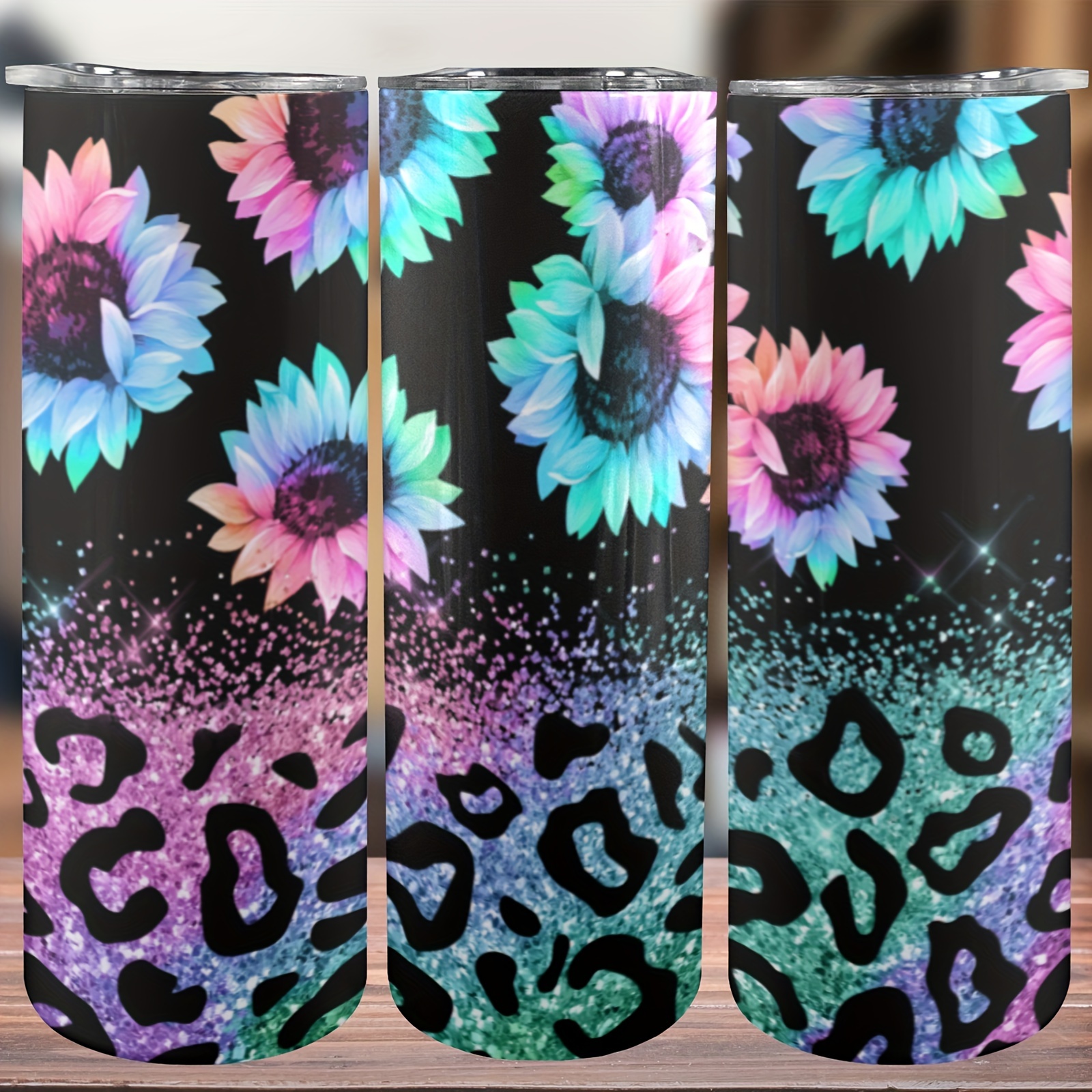 

20oz Leopard & Sunflower Stainless Steel With Lid And Straw - Insulated, Reusable Water Bottle For All - , Valentine's Day Gift