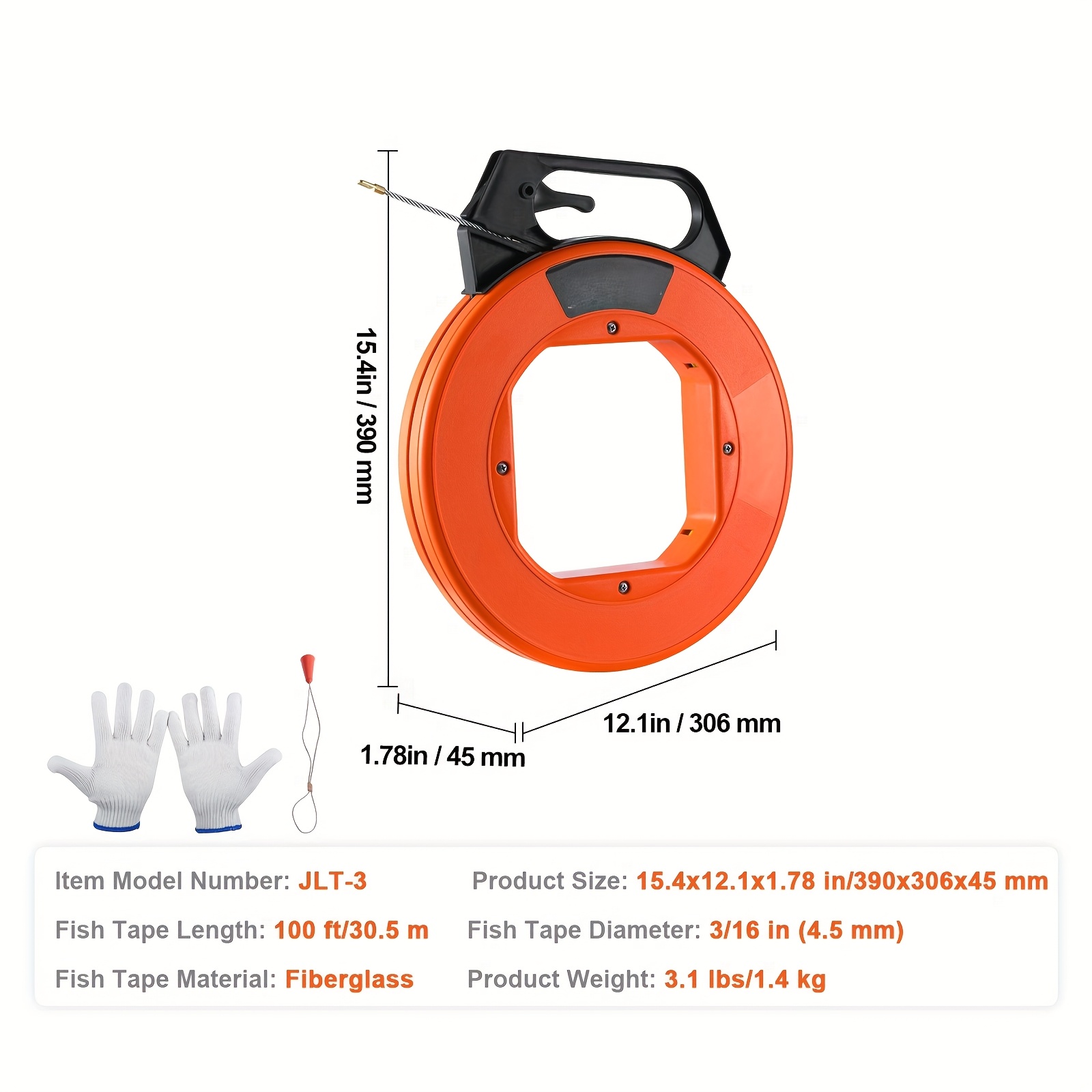 100ft fiberglass fish tape with grip routing tool inch orange pe material ideal for aquariums walls and electrical ducts fish tape tool easy handling design fiberglass tape details 5