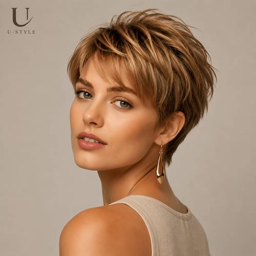 item picture womens brazilian human hair wig suitable for wear 150 density short straight layered hair with p4 27 color highlights hairpiece for elastic for no application