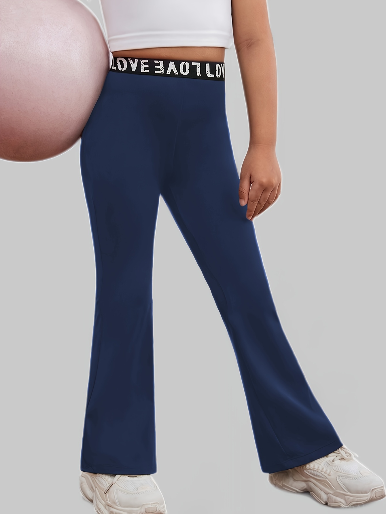 Knit Solid Letter Decor Fitted Flare Pants for Kids