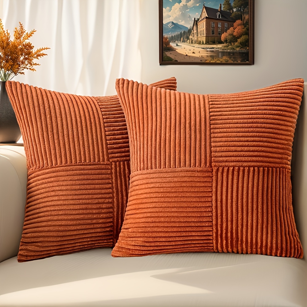 TEMU 2pcs Home Decoration Pillow Cover, Soft Corduroy Cross Stitch Texture Cushion Cover, 12 Inches * 20 Inches, 18 Inches * 18 Inches, Autumn
