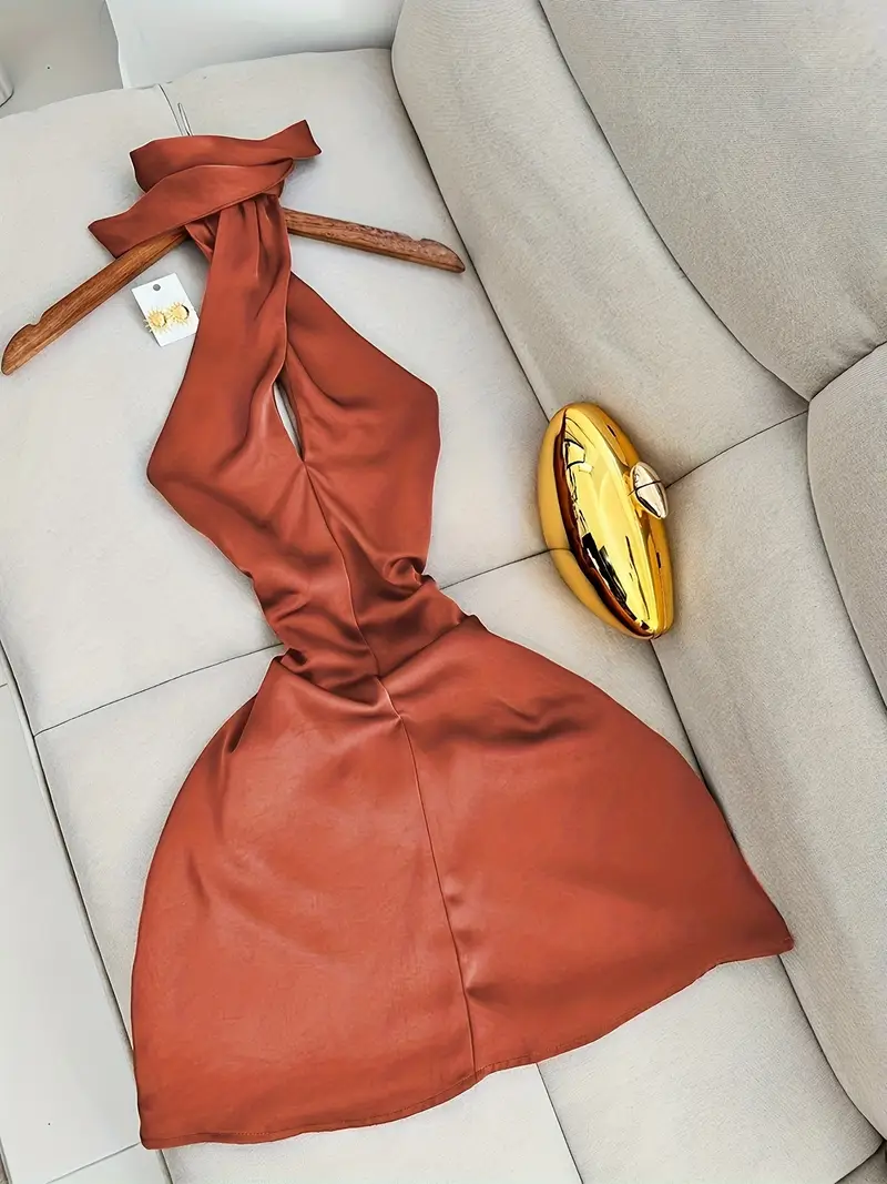 a stylish elegant halter neck mini dress women featuring a - Temu Oman a stylish elegant halter neck mini dress women featuring a - Temu Oman