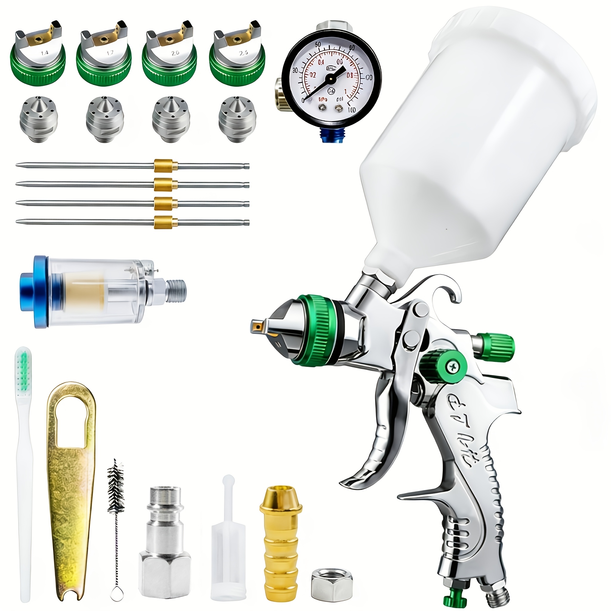 4- Hvlp Air Spray Gun Kit | Advanced Spray Gun For Car Surface, Primer, Suitable For Wall, Car, Home Decoration, Painting - Aluminum Alloy, Applicable, Without Battery